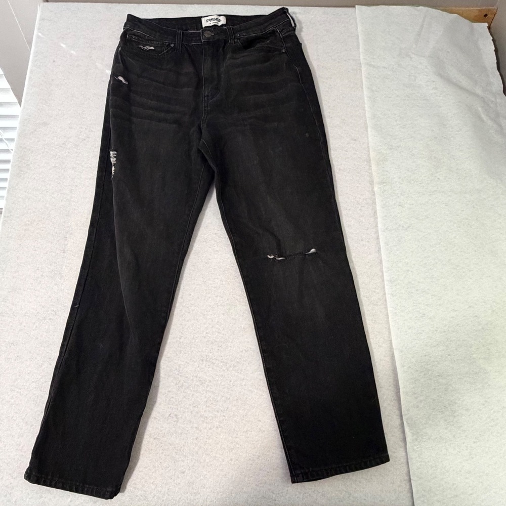 RSQ Vintage Mom Jeans 30 Faded Black Distressed High Rise Straight Leg Denim